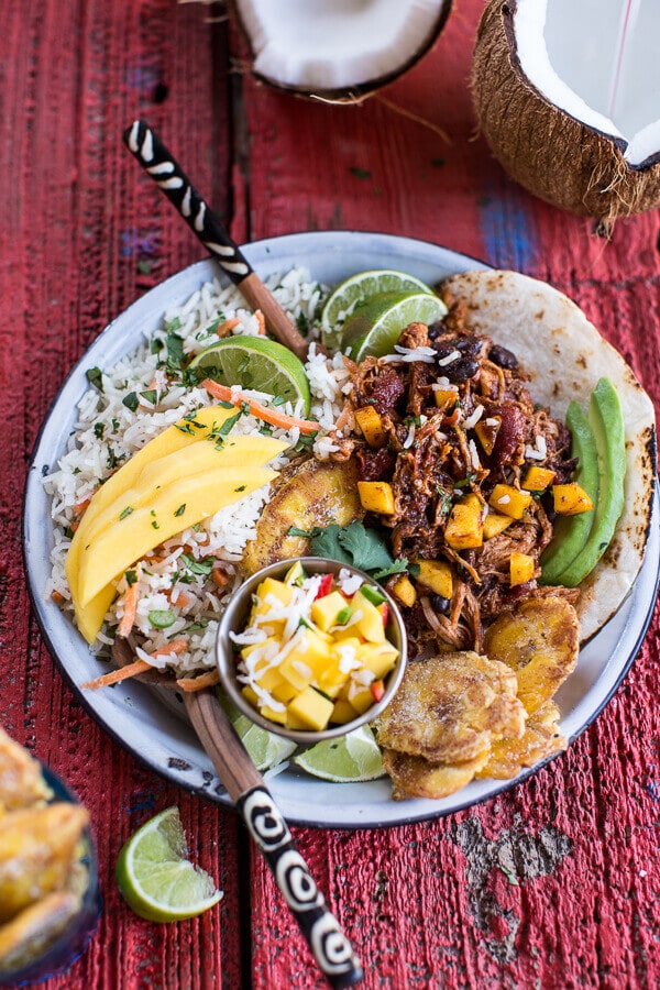 Caribbean Mango Pork and Tropical Rice Plates | halfbakedharvest.com @hbharvest