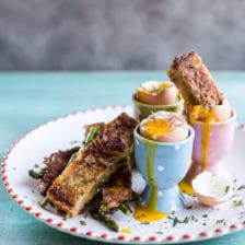 Drippy Eggs with Asparagus French Toast Grilled Cheese Soldiers.