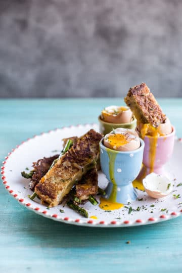 Drippy Eggs with Asparagus French Toast Grilled Cheese Soldiers.