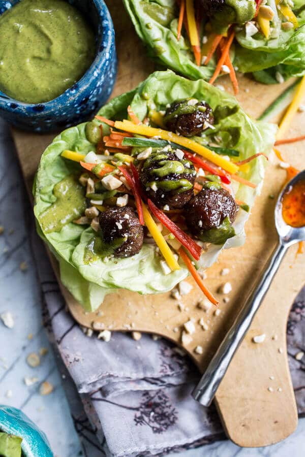 Vietnamese Meatball Lettuce Wraps with Mango Salad + Cilantro-Basil Cashew Sauce | Holiday Detox- The Mean Green Smoothie | halfbakedharvest.com @hbharvest