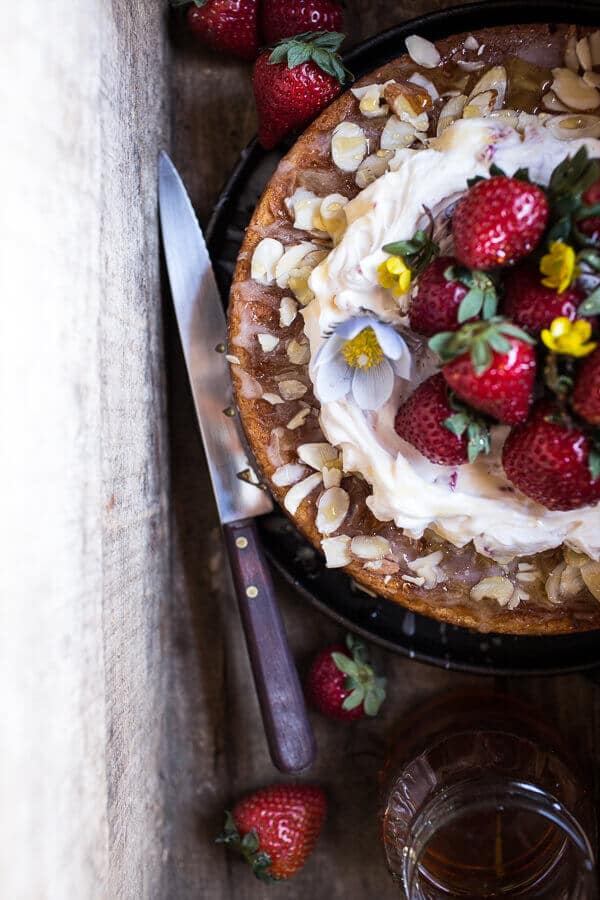 Almond Honey Cake with Strawberry Ripple Cream | halfbakedharvest.com @hbharvest