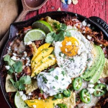 Carnitas Chilaquiles with Whipped Jalapeño Cream.