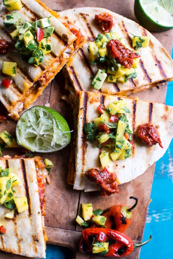 Fiesta Chicken Quesadillas with Chipotle Relish and Mango Salsa | halfbakedharvest.com @hbharvest