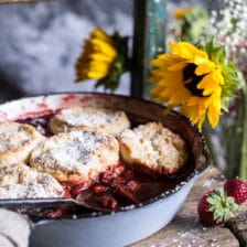 Skillet Strawberry Cobbler with Cream Cheese Swirled Biscuits + Video.