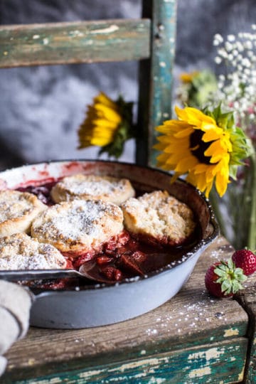 Skillet Strawberry Cobbler with Cream Cheese Swirled Biscuits + Video.