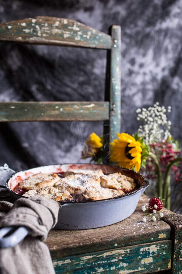 Skillet Strawberry Cobbler with Cream Cheese Swirled Biscuits | halfbakedharvest.com @hbharvest
