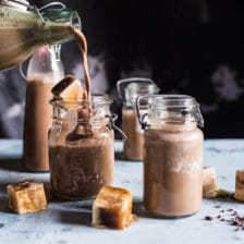 Chocolate Almond Milk with Creamy Malted Coffee Ice Cubes.