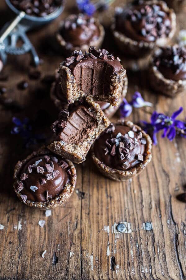 Mini Vegan No-Bake Chocolate Mocha Fudge and Coconut Tarts | halfbakedharvest.com @hbharvest