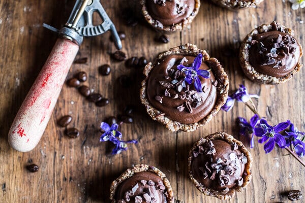 Mini Vegan No-Bake Chocolate Mocha Fudge and Coconut Tarts | halfbakedharvest.com @hbharvest