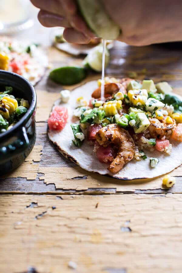 Zesty Grilled Shrimp Tacos with South of the Border Corn and Cotija Salsa | halfbakedharvest.com @hbharvest