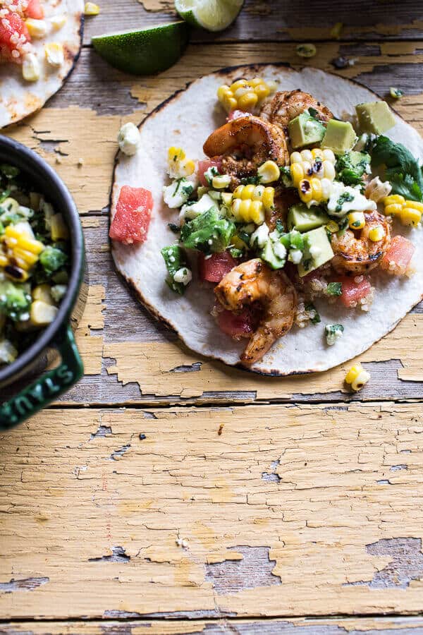 Zesty Grilled Shrimp Tacos with South of the Border Corn and Cotija Salsa | halfbakedharvest.com @hbharvest