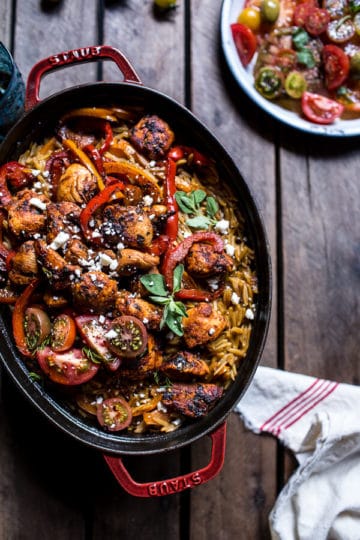 One-Pot Greek Oregano Chicken and Orzo with Tomatoes in Garlic Oil + VIDEO