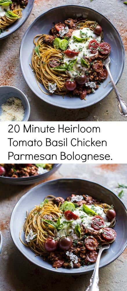 20 Minute Heirloom Tomato Basil Chicken Parmesan Bolognese | halfbakedharvest.com @hbharvest