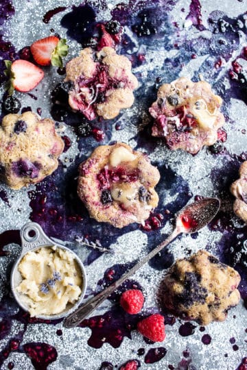 Baked Mixed Berry Coconut Cornbread Muffins.