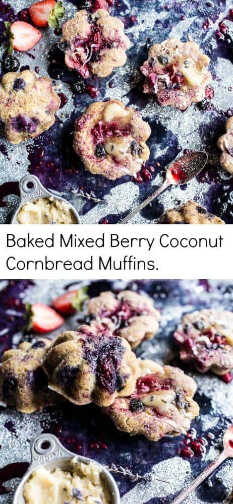 Baked Mixed Berry Coconut Cornbread Muffins | halfbakedharvest.com @hbharvest
