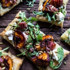 Balsamic Roasted Peach, Basil Chicken and Prosciutto Tarts.