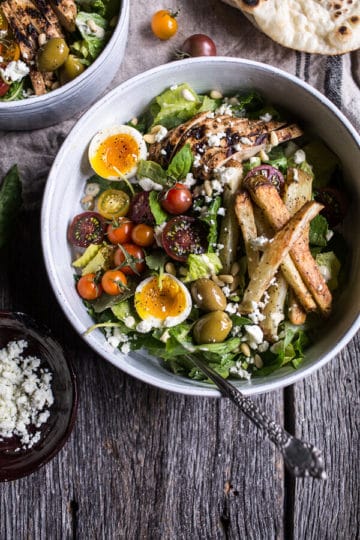 Greek Chicken Gyro Caesar Salad.