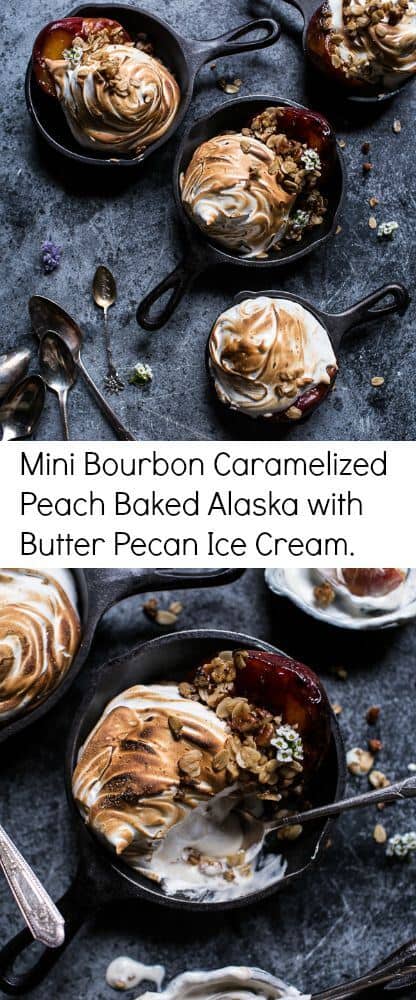 Mini Bourbon Caramelized Peach Baked Alaska with Butter Pecan Ice Cream | halfbakedharvest.com @hbharvest