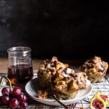 Chocolate Chip Banana Bread French Toast Muffins with Cinnamon Streusel.