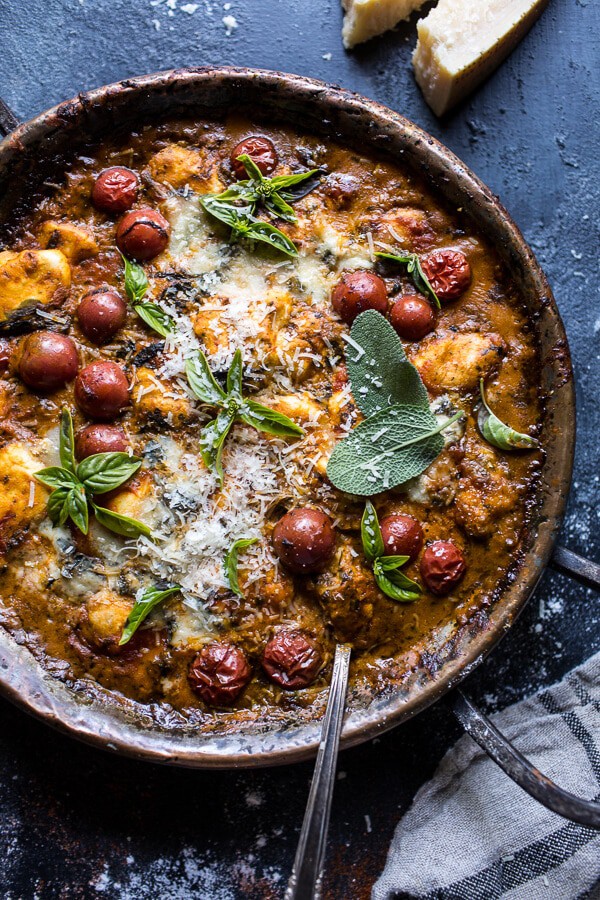 One-Pan Spinach and Cheese Gnocchi with Roasted Garlic Tomato Cream Sauce | halfbakedharvest.com @hbharvest