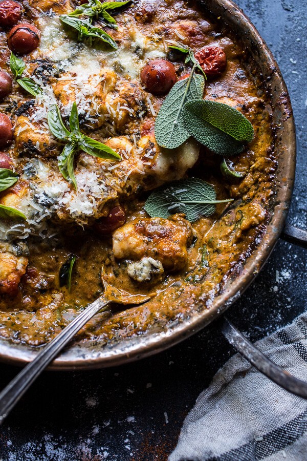 One-Pan Spinach and Cheese Gnocchi with Roasted Garlic Tomato Cream Sauce | halfbakedharvest.com @hbharvest