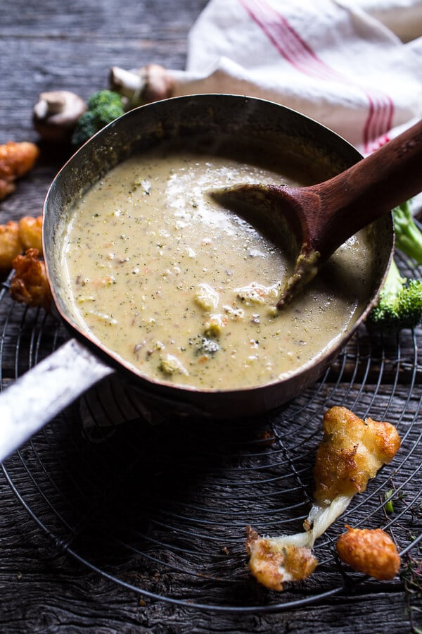 Broccoli Cheddar Soup with Fried Cheese Curds | halfbakedharvest.com @hbharvest