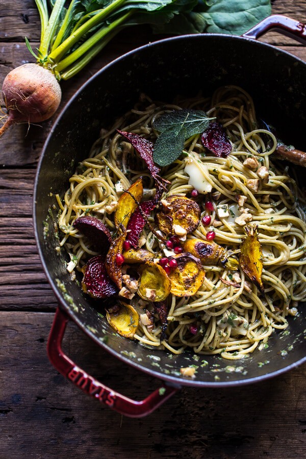 Miso Browned Butter and Brie Pasta with Roasted Beets + Walnuts | halfbakedharvest.com @hbharvest