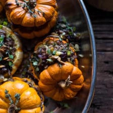 Nutty Wild Rice and Shredded Brussels Sprout Stuffed Mini Pumpkins.