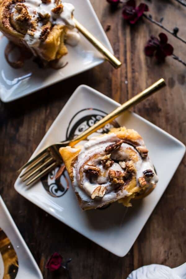 Sweet Potato Pie Cinnamon Rolls with Butter Whipped Meringue Frosting | halfbakedharvest.com @hbharvest