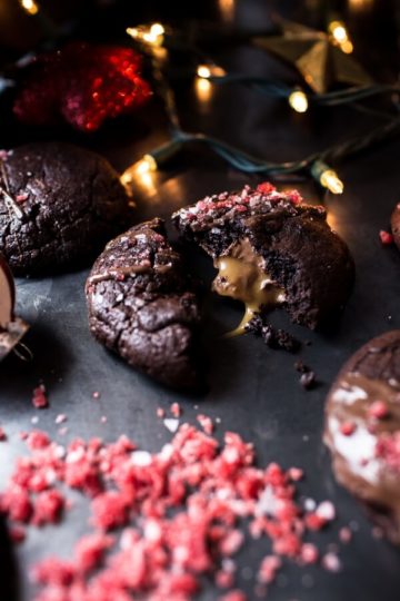 Chocolate Hazelnut and Caramel Stuffed Brownie Cookies.