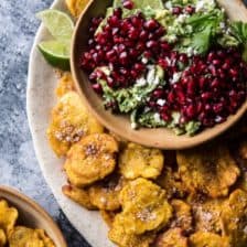 Pomegranate Guacamole with Fried Plantain Chips.