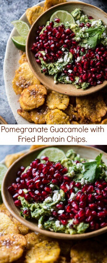 Pomegranate Guacamole with Fried Plantain Chips | halfbakedharvest.com @hbharvest