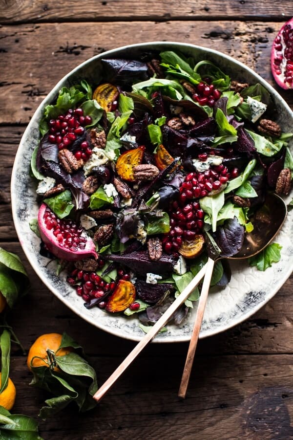 Winter Beet and Pomegranate Salad with Maple Candied Pecans + Balsamic Citrus Dressing | halfbakedharvest.com @hbharvest