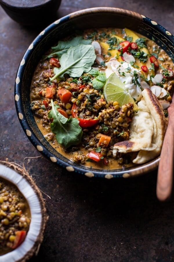 Simple Coconut Quinoa and Lentil Curry with Lime Mango | halfbakedharvest.com @hbharvest