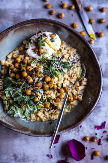 Quick + Simple Pasta “Risotto” with Herbed Roasted Chickpeas.