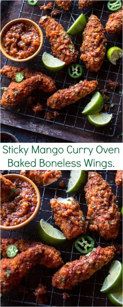 Sticky Mango Curry Oven Baked Boneless Wings | halfbakedharvest.com @hbharvest