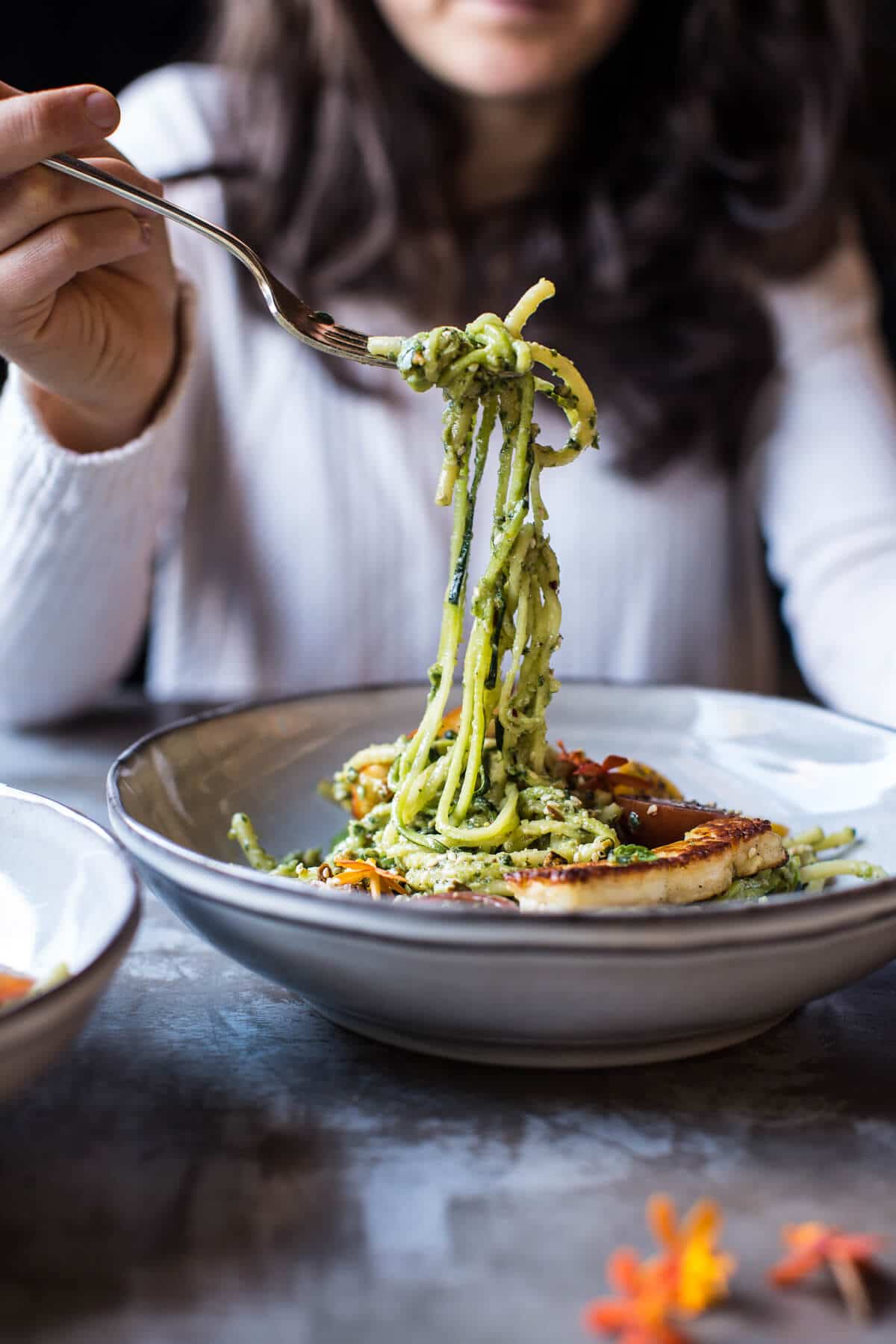  Green Goddess Zucchini Pasta with Fried Halloumi | halfbakedharvest.com @hbharvest