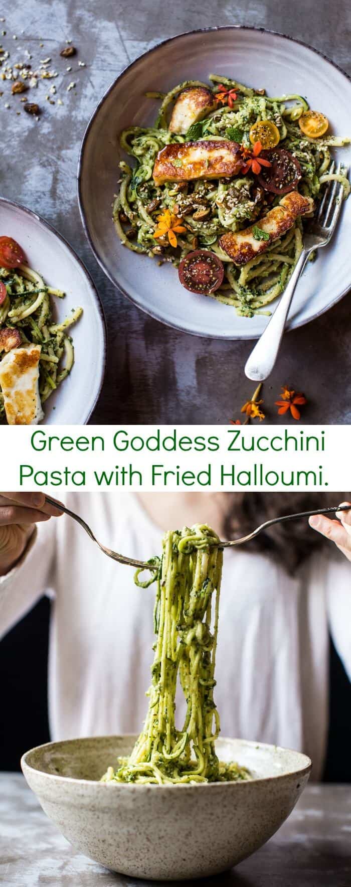 Green Goddess Zucchini Pasta with Fried Halloumi | halfbakedharvest.com @hbharvest