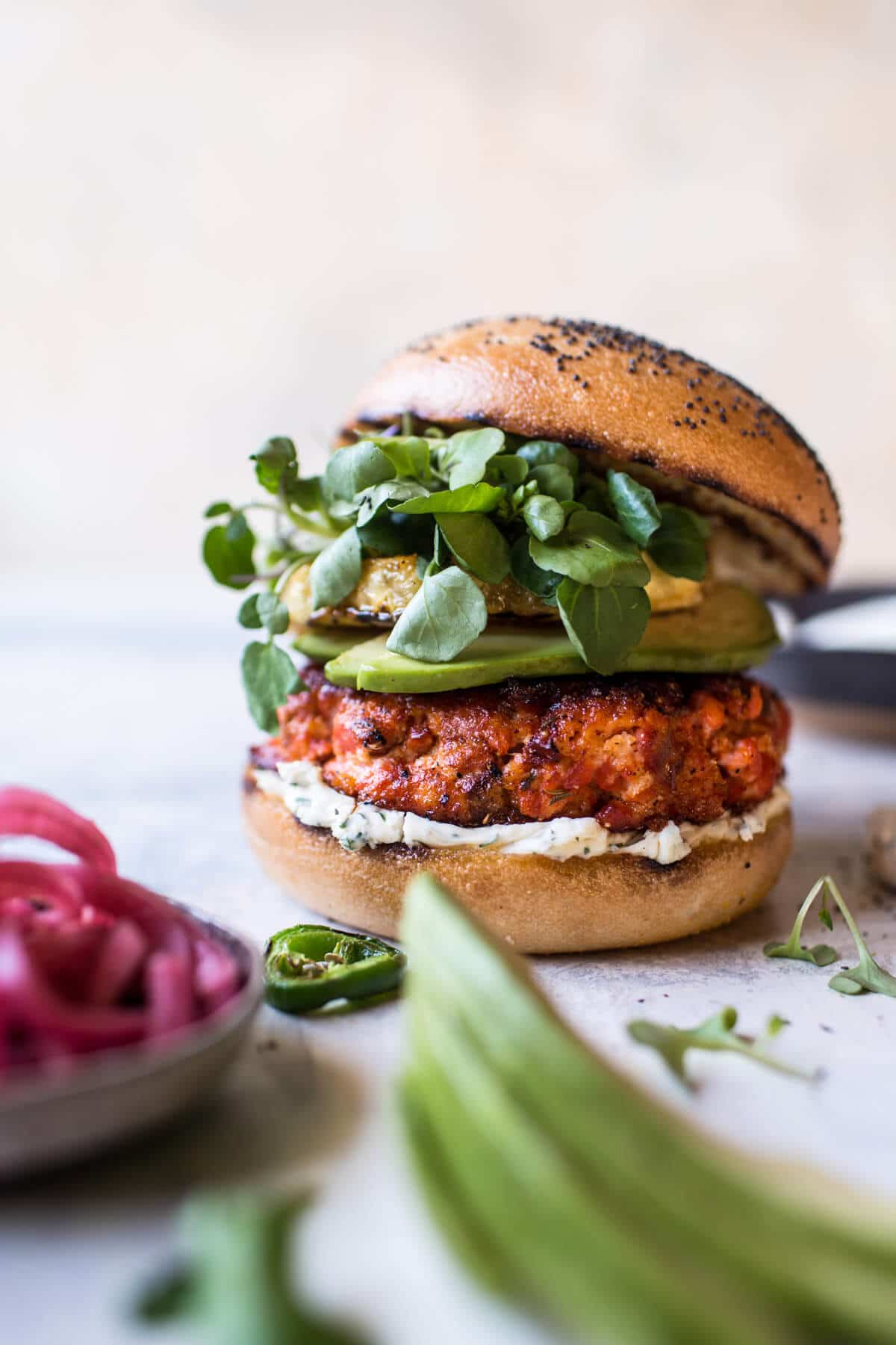 Blackened Salmon Burgers with Herbed Cream Cheese | halfbakedharvest.com @hbharvest