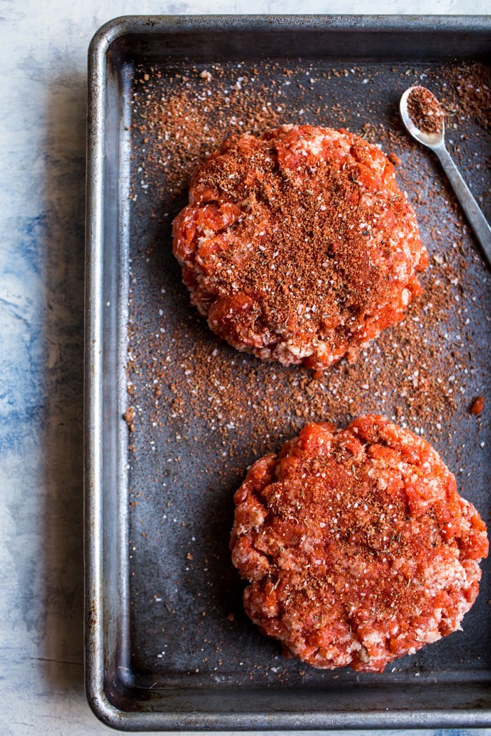 Blackened Salmon Burgers with Herbed Cream Cheese | halfbakedharvest.com #salmon #recipe #easy #healthy