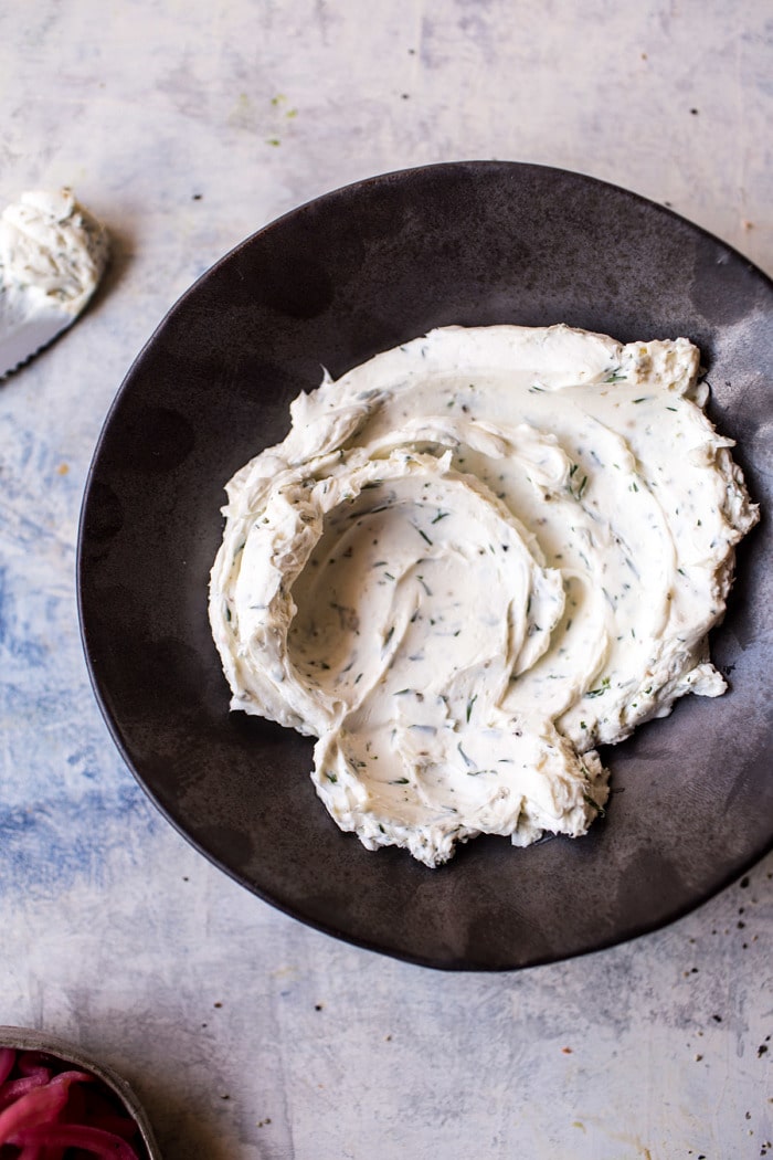 Blackened Salmon Burgers with Herbed Cream Cheese | halfbakedharvest.com #salmon #recipe #easy #healthy