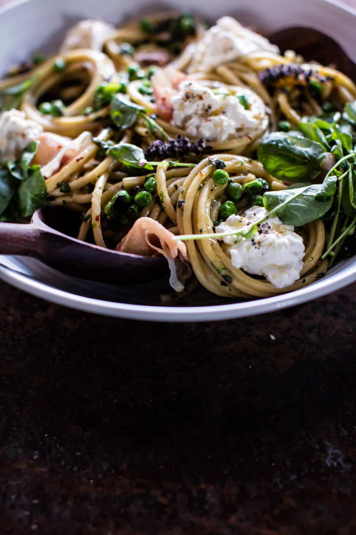 Simple Buttery Spring Pea and Burrata Pasta with Prosciutto | halfbakedharvest.com @hbharvest