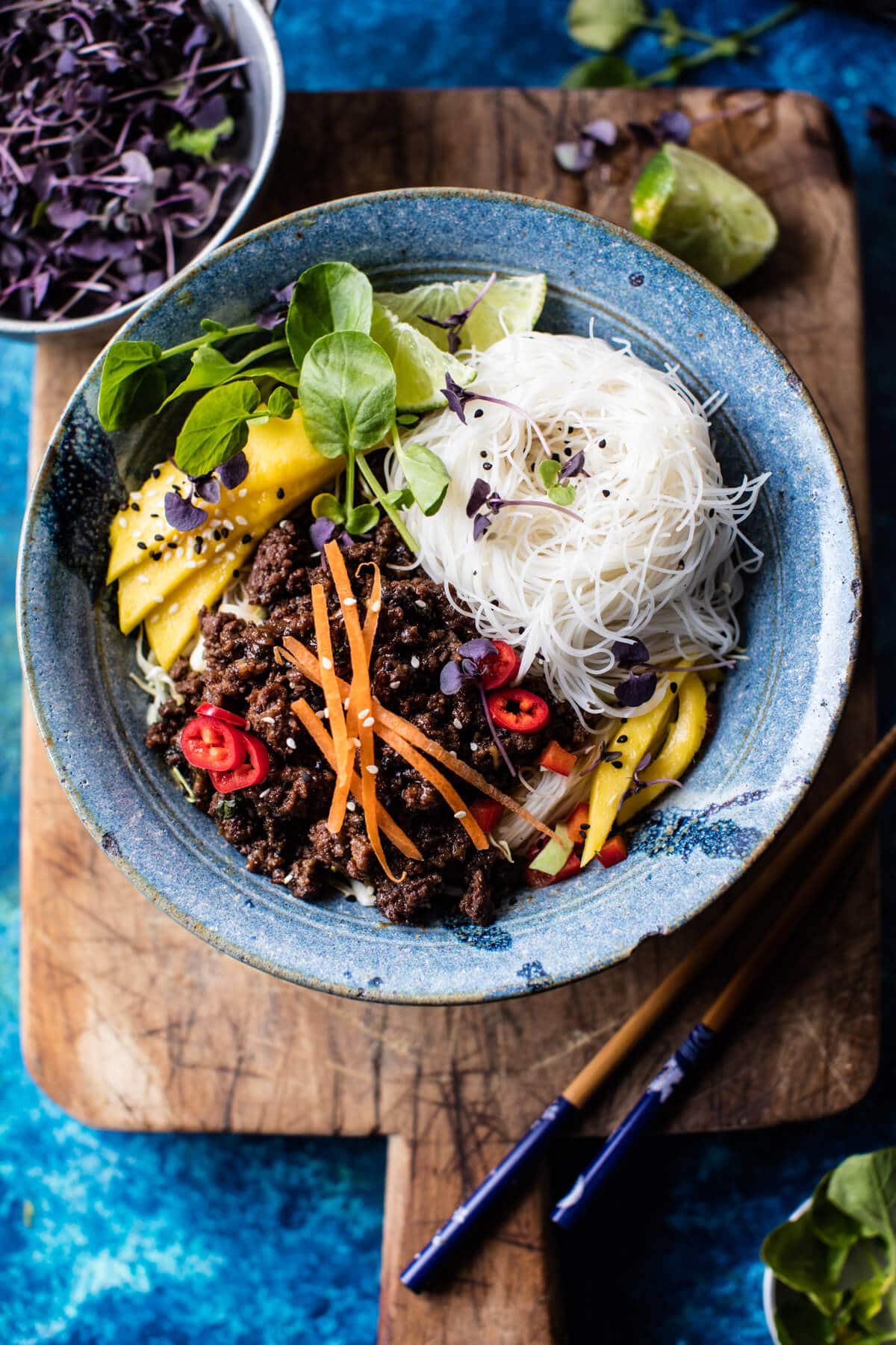 30 Minute Asian Basil Beef and Mango Noodle Salad | halfbakedharvest.com @hbharvest