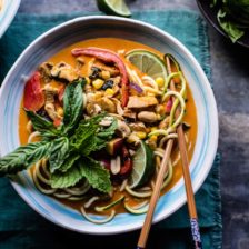 Basil Chicken Curry Zucchini Noodle Bowls.