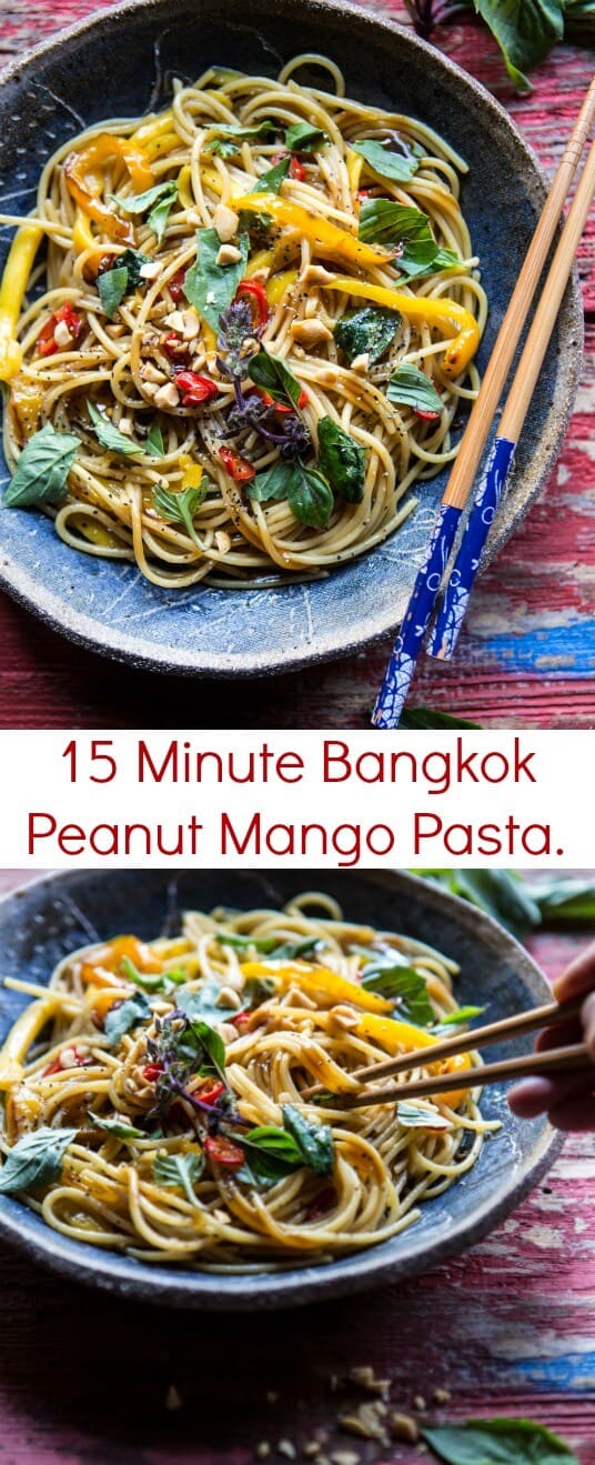 15 Minute Bangkok Peanut Mango Pasta | halfbakedharvest.com @hbharvest