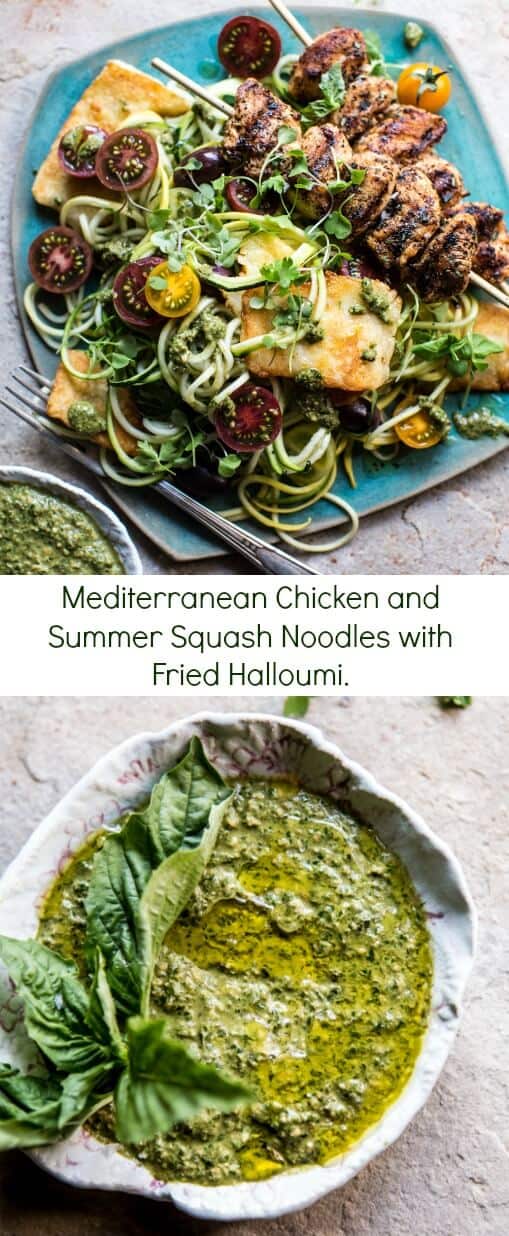 Mediterranean Chicken and Summer Squash Noodles with Fried Halloumi | halfbakedharvest.com @hbharvest