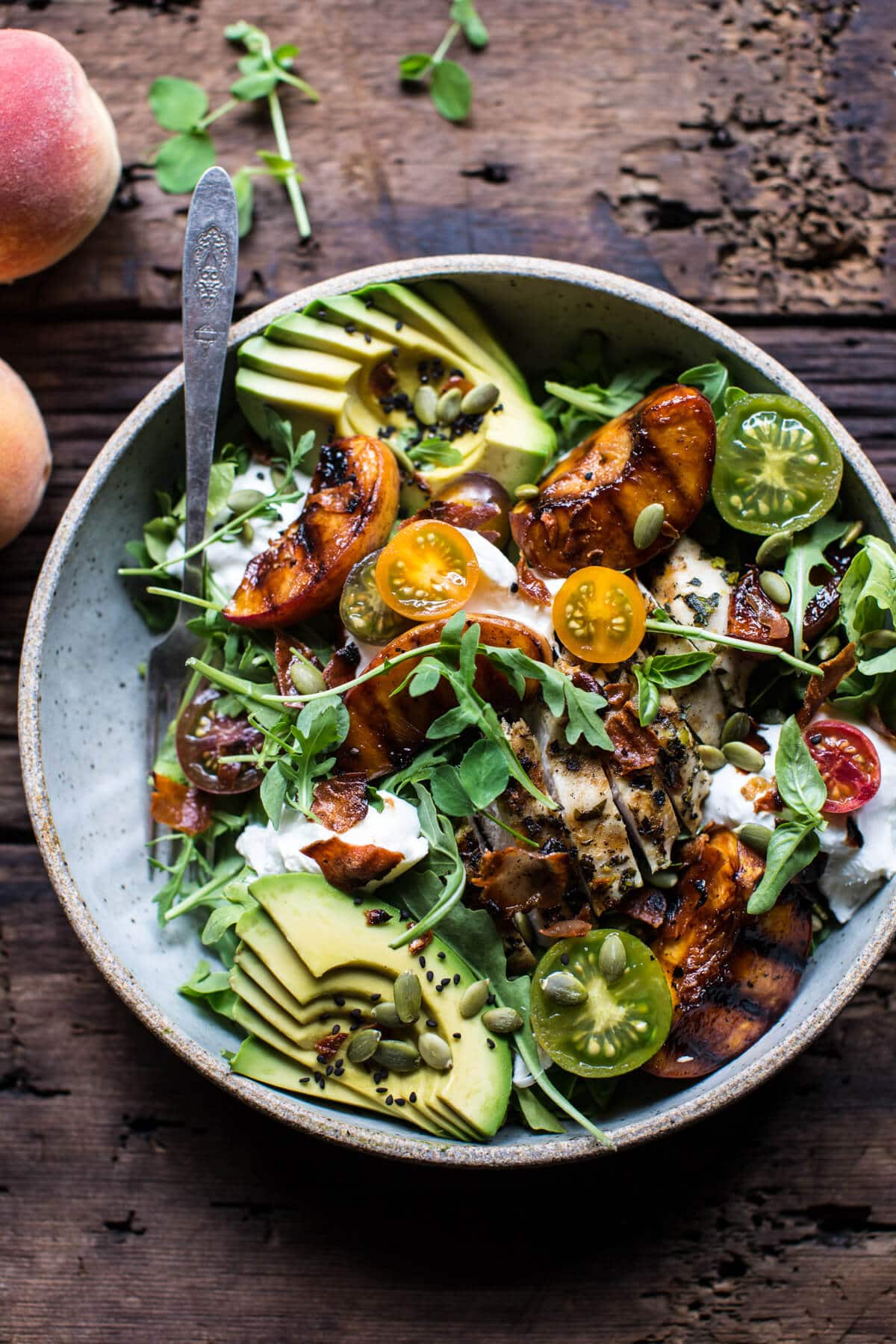 Balsamic Peach Basil Chicken Salad with Crispy Prosciutto | halfbakedharvest.com @hbharvest