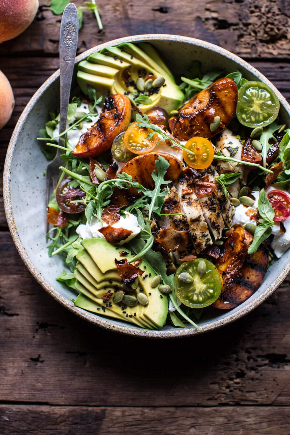 Balsamic Peach Basil Chicken Salad with Crispy Prosciutto | halfbakedharvest.com @hbharvest