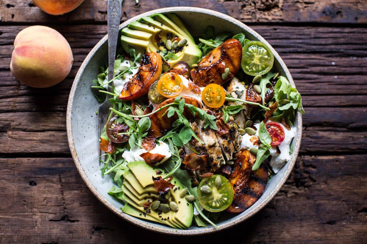 Balsamic Peach Basil Chicken Salad with Crispy Prosciutto | halfbakedharvest.com @hbharvest