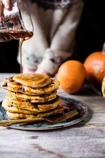Chocolate Chip Pumpkin Pancakes with Whipped Maple Butter + Video